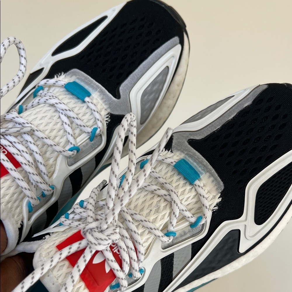 Adidas ZX 2K Boost Black and White Sneakers with Red and Blue Accents - Picture 10 of 14